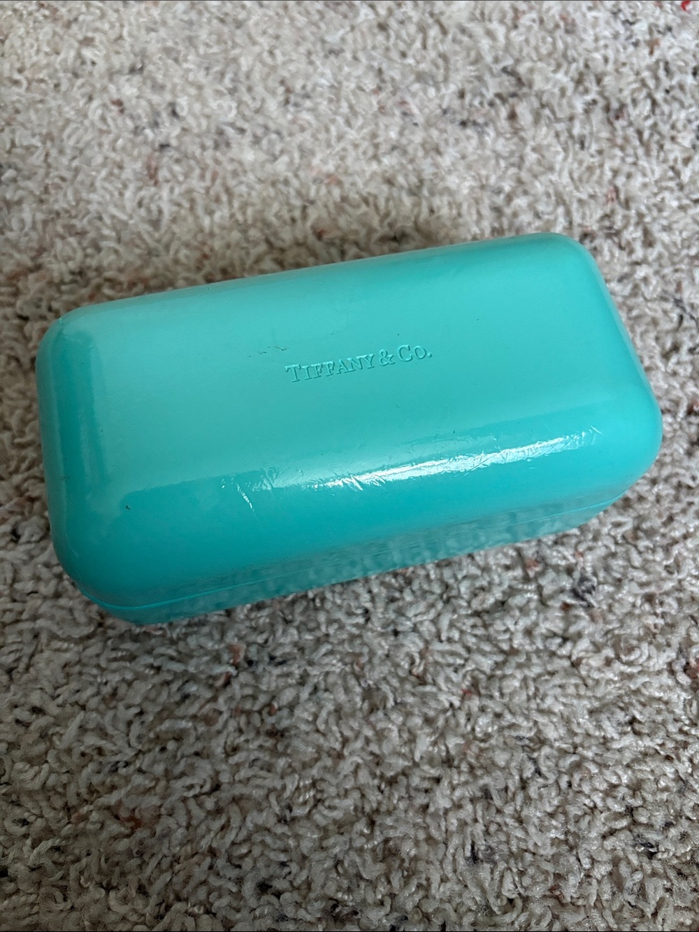 Tiffany & Co. turquoise rectangular glasses  case + cloth & folding sunglasses